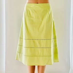 Ishyu light green a-line skirt. US 10. NWOT. Cotton spandex. Lace inserts. Lined